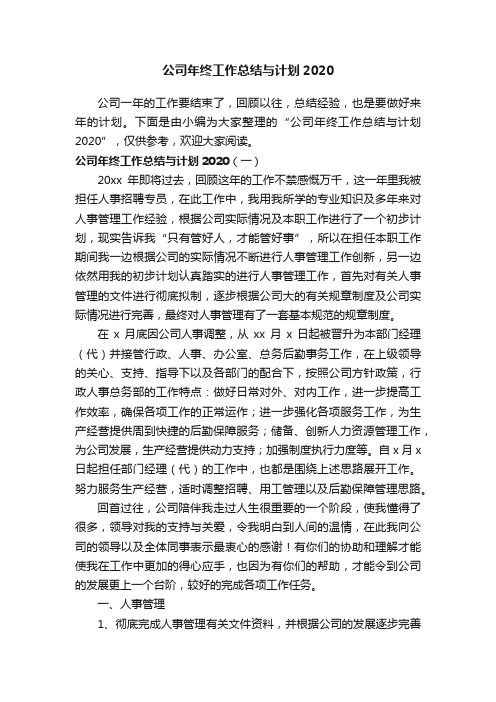 公司年终工作总结与计划2020