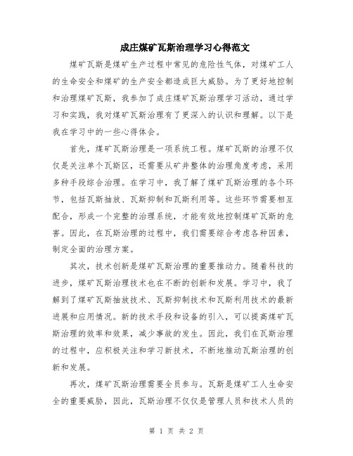 成庄煤矿瓦斯治理学习心得范文