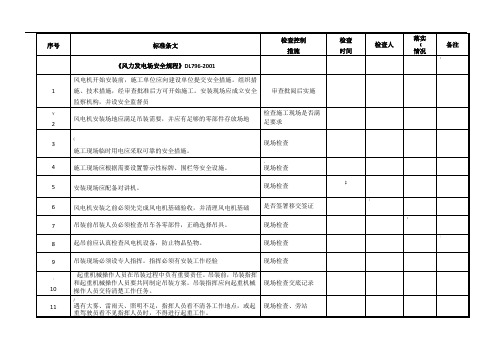 风力发电机组安装工程--强条执行检查表