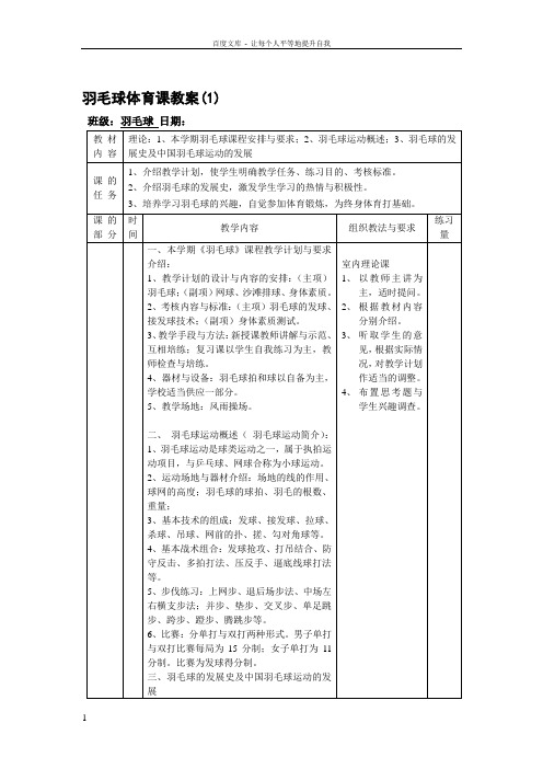 二年级羽毛球选项课教案