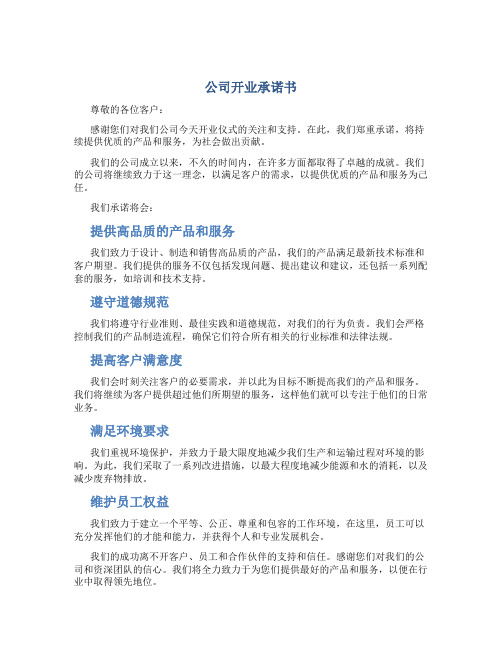 公司开业承诺书