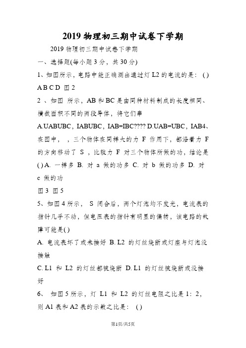 物理初三期中试卷下学期