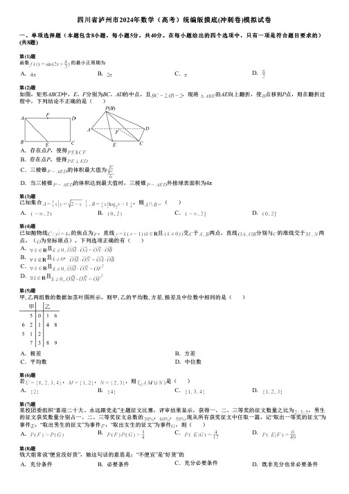 四川省泸州市2024年数学(高考)统编版摸底(冲刺卷)模拟试卷