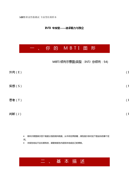 MBTI职业性格测试 专家型结果样本