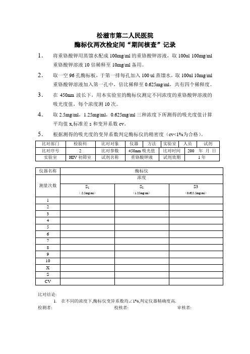 酶标仪期间核查记录