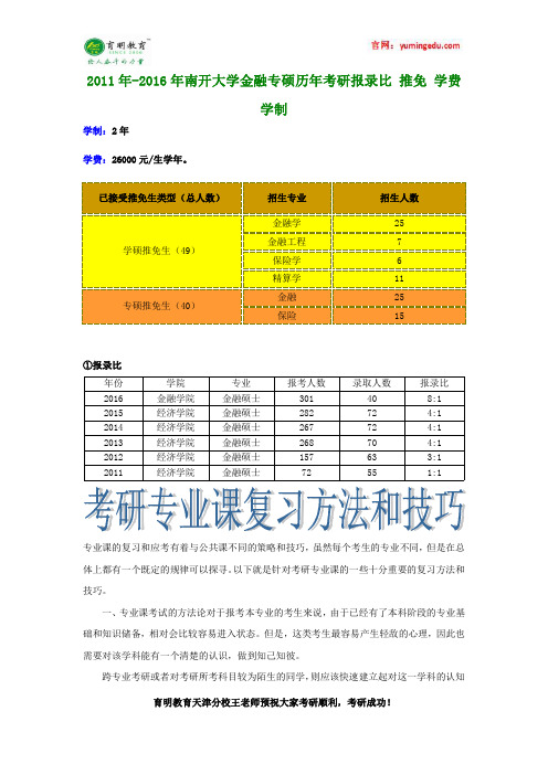 2011年-2016年南开大学金融专硕历年考研报录比 推免 学费 学制