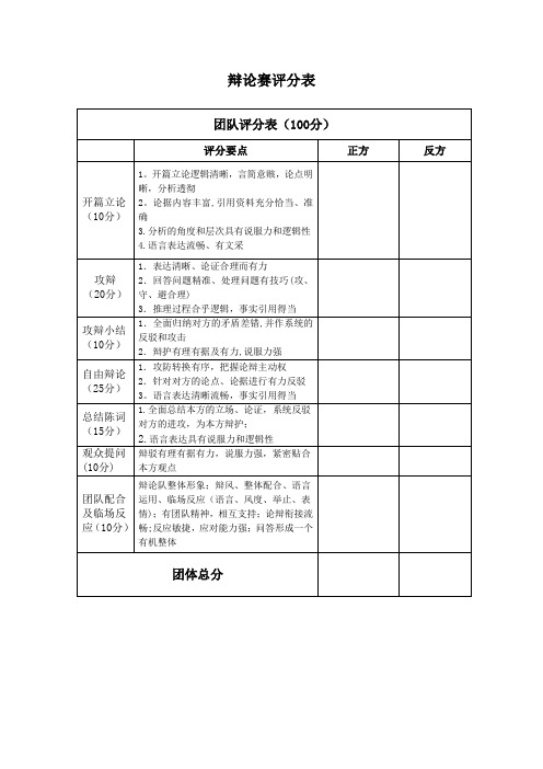 辩论赛评分表(完整版)