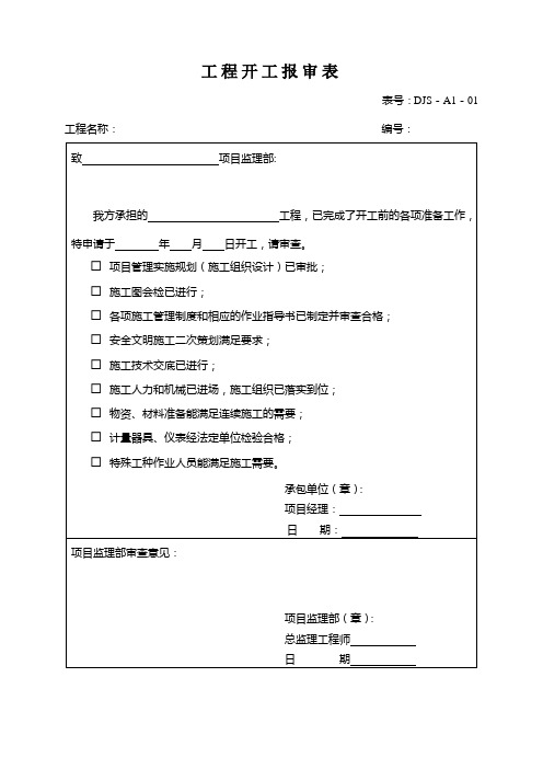 建设工程施工单位表格汇总