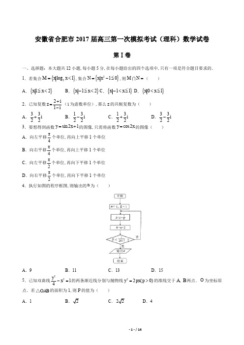 安徽省合肥市高三第一次模拟考试(理)数学试卷有答案