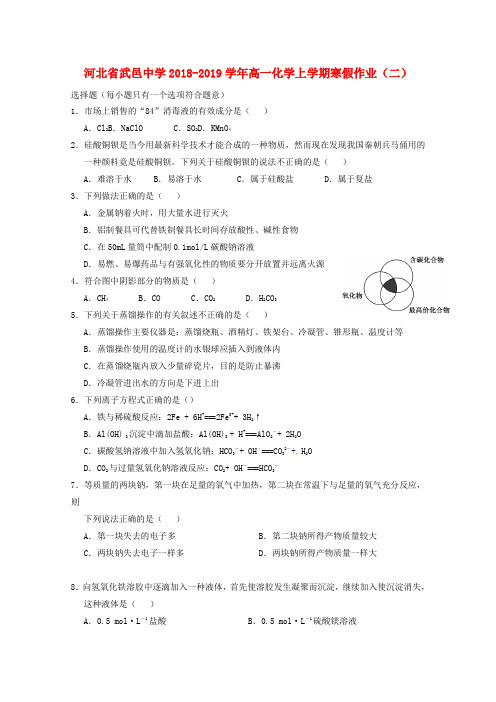 化学专题-河北省武邑中学2019-2020学年高一化学上学期寒假作业二