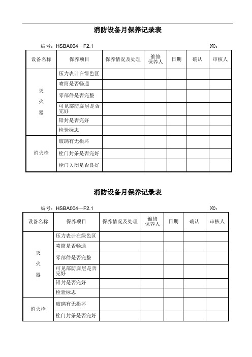 消防设备月保养记录表