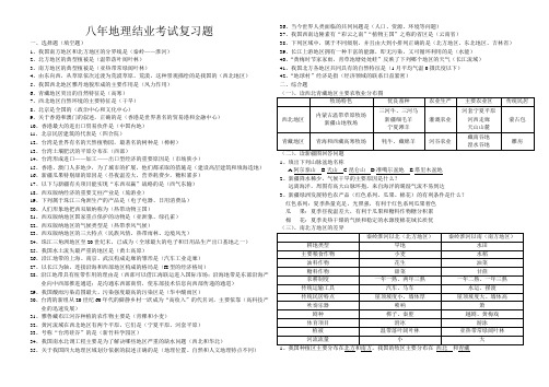 八年地理结业考试复习题