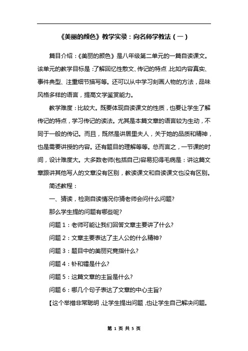 《美丽的颜色》教学实录：向名师学教法(一)