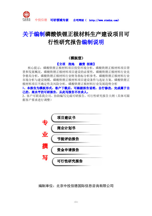 关于编制磷酸铁锂正极材料生产建设项目可行性研究报告编制说明