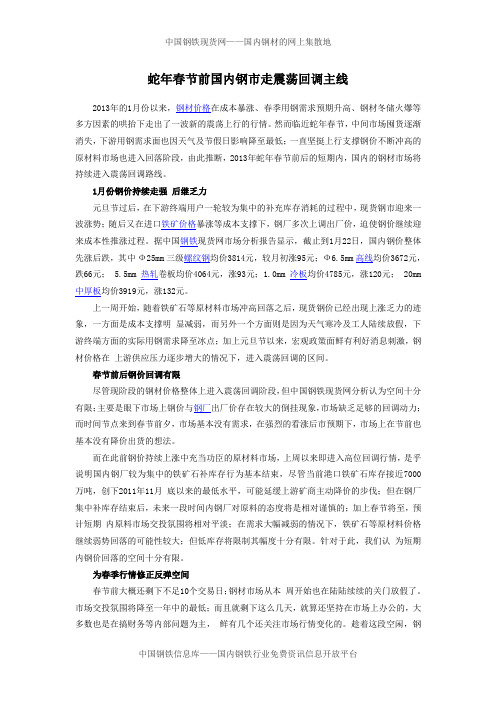 蛇年春节前国内钢市走震荡回调主线