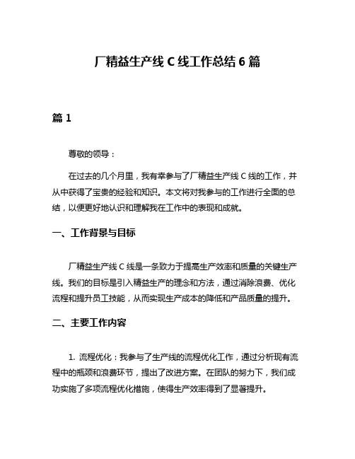 厂精益生产线C线工作总结6篇