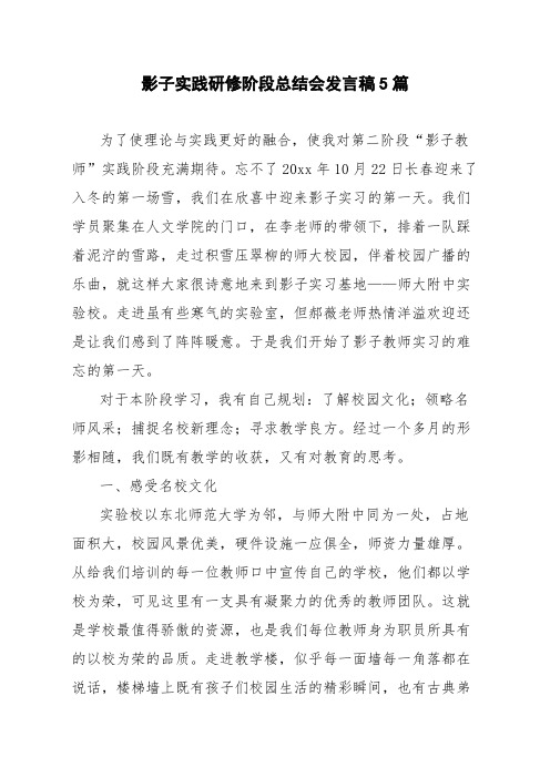 影子实践研修阶段总结会发言稿5篇