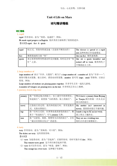 译林版九年级英语下册Unit 4 Life on Mars词句精讲精练复习【含同步练习】