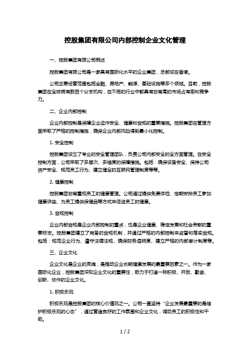 控股集团有限公司内部控制企业文化管理