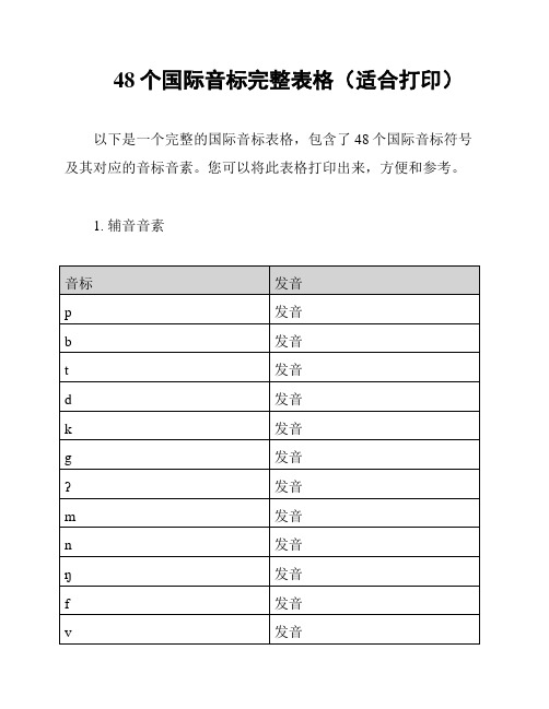 48个国际音标完整表格(适合打印)