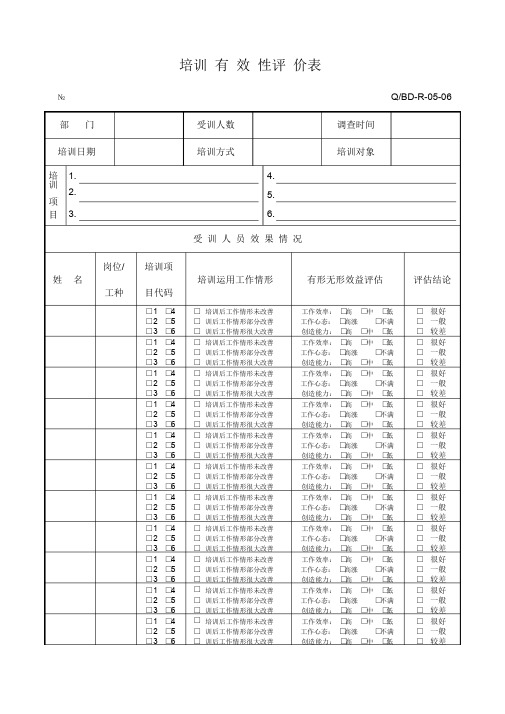 培训有效性评价表