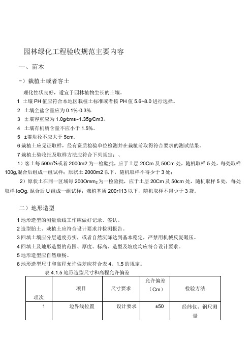 园林绿化工程验收规范主要内容