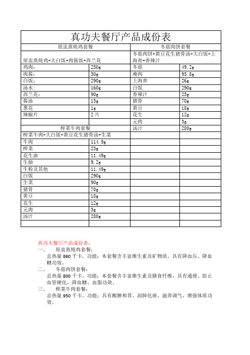 真功夫餐厅健康菜谱