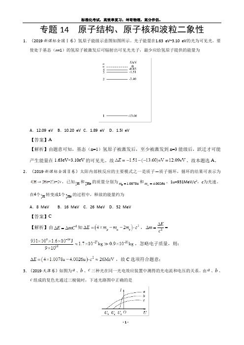 专题14 原子结构、原子核和波粒二象性-2019年高考真题和模拟题汇编(答案)