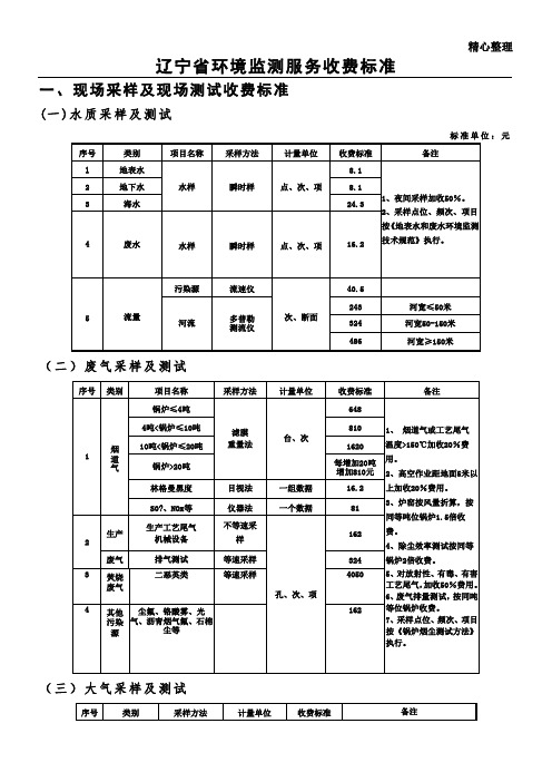 辽宁省环境监测服务收费标准