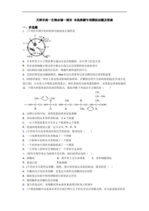 天津市高一生物必修一期末 非选择题专项模拟试题及答案