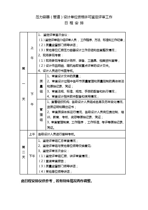 鉴定评审日程