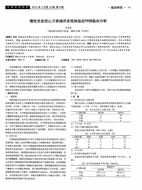 慢性充血性心力衰竭并发低钠血症58例临床分析