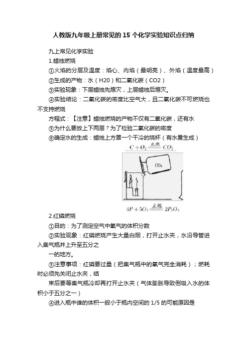 人教版九年级上册常见的15个化学实验知识点归纳