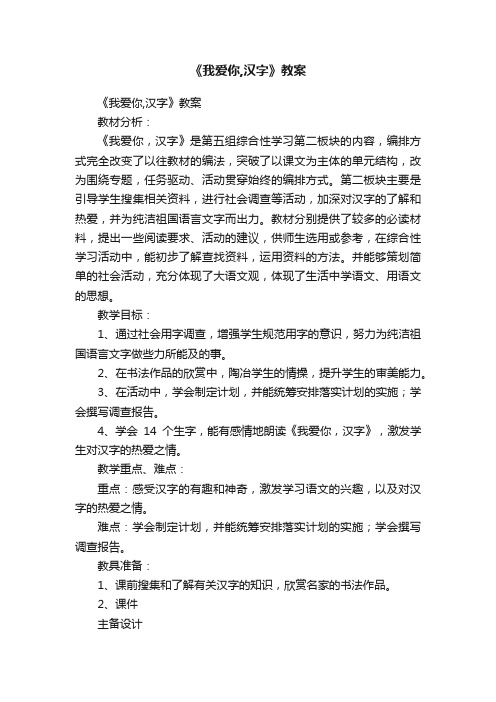 《我爱你,汉字》教案