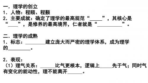 一.理学的创立1.人物程颐、程颢2.主要成就确定了理学