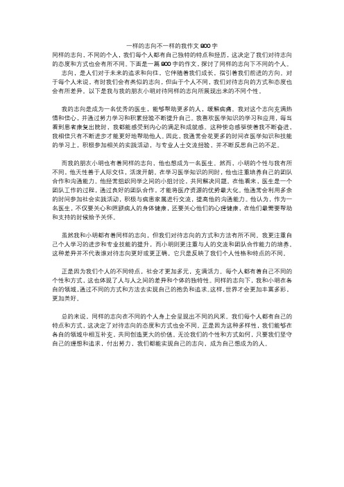 一样的志向不一样的我作文800字