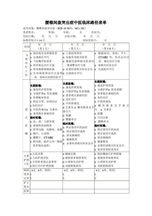 2015腰椎间盘突出症中医临床路径表单 (1)