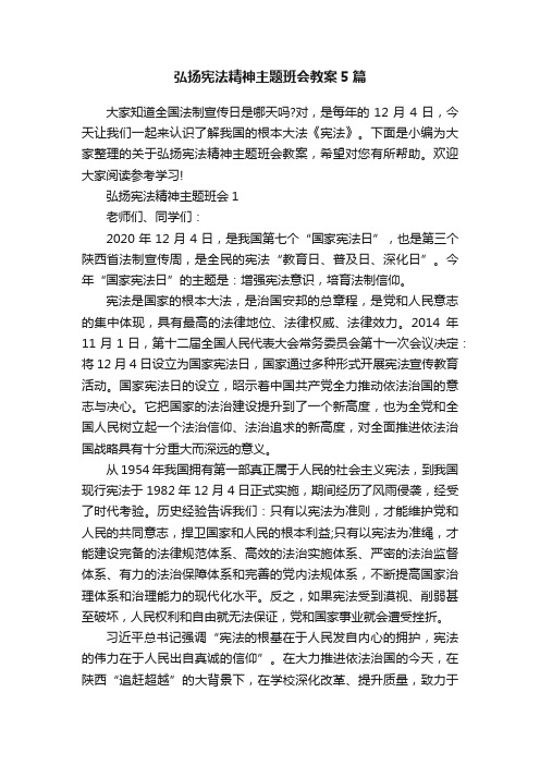 弘扬宪法精神主题班会教案5篇