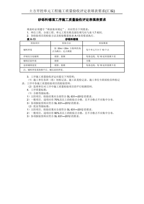 砂砾料铺填工序施工质量验收评定表填表要求