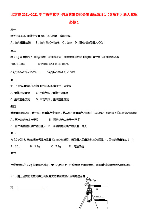 北京市高中化学 钠及其重要化合物课后练习1（含解析）必修1(1)