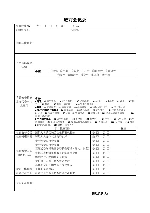 班前班后会记录表