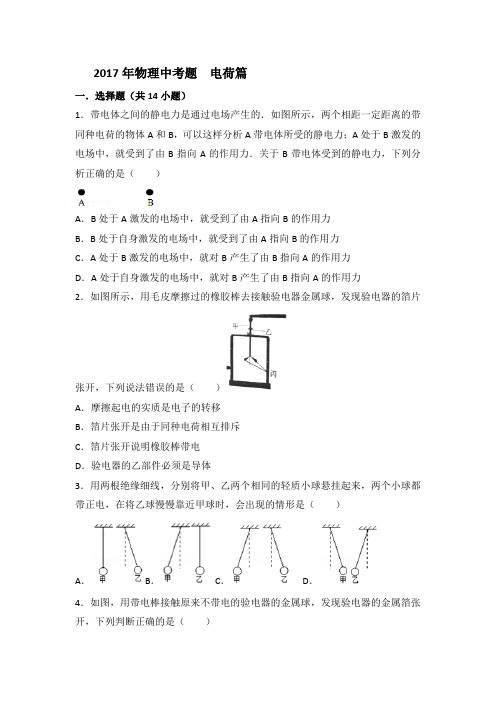 2017年物理中考题电荷篇 