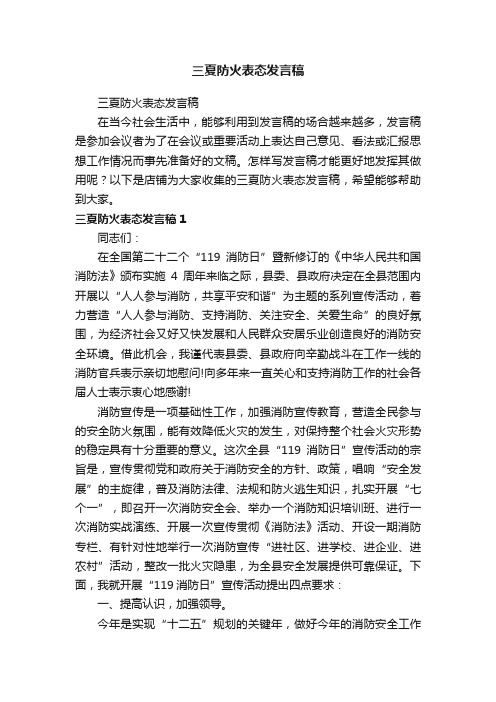 三夏防火表态发言稿