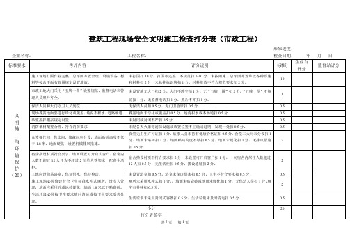 建筑工程现场安全文明施工检查打分表(市政工程)V3