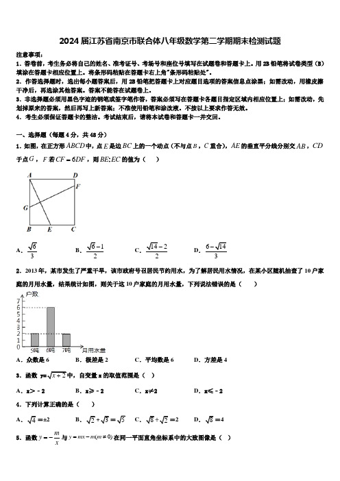 2024届江苏省南京市联合体八年级数学第二学期期末检测试题含解析