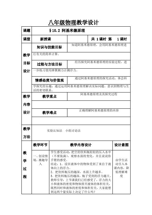 第十章第二节阿基米德原理教案