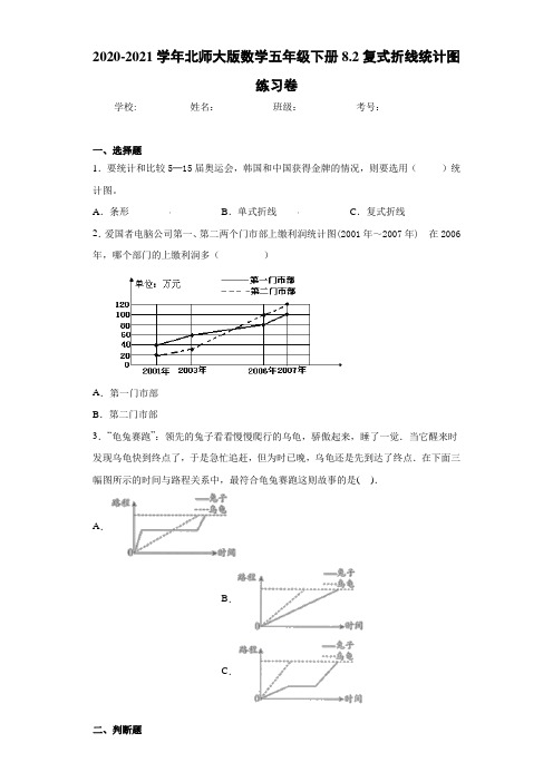 2020-2021学年北师大版数学五年级下册8.2复式折线统计图练习卷 (1)