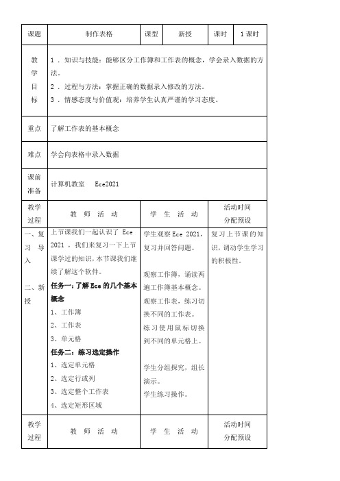 《制作表格》优秀教案10