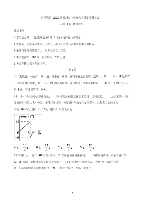 百校联盟2020届高三4月教育教学质量监测考试(全国Ⅰ卷)物理 含答案 