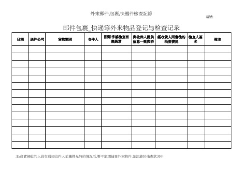 邮件包裹快递等外来物品登记与检查记录